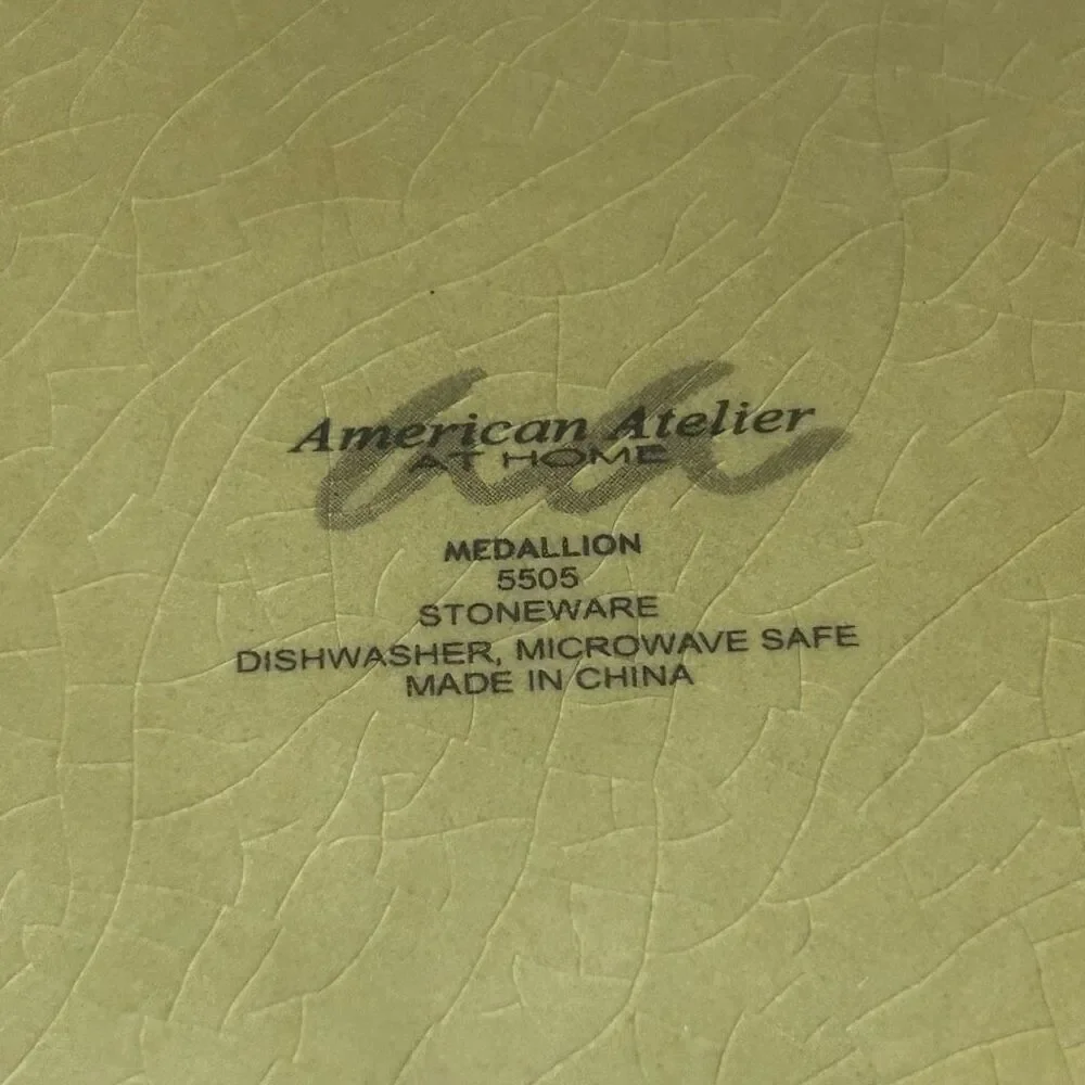 2 American Atelier At Home Medallion Avocado Stoneware Salad Plate 8 3/4 Inch